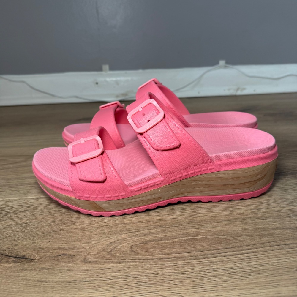 Dansko Kandi Platform Pink Molded 2-Strap Wedge Slide Sandals Women 40 9.5-10